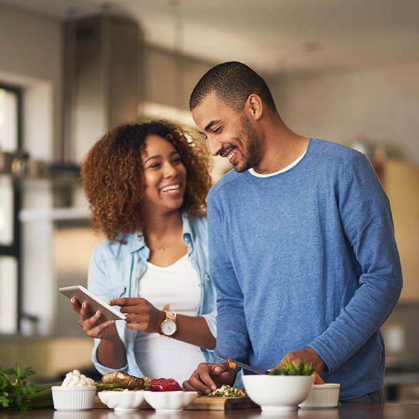 couple cooking together